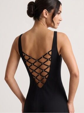 Niki Livas Vintage 90s Black Rhinestone Back Cocktail Dress Size 10